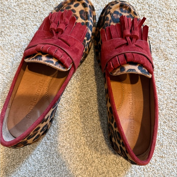 gentle souls Shoes - Gentle Souls Women's Red and Leopard Print Loafers